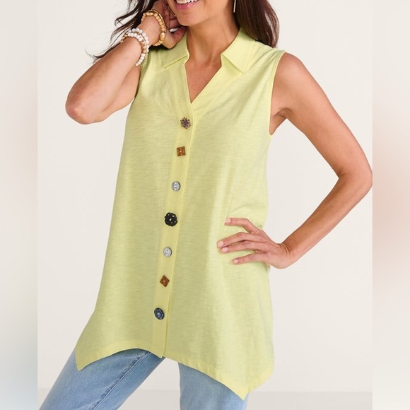 Soft Surroundings Tops - Soft Surroundings Danielle Button Sleeveless Tunic | Fresh Lemonade | Size Large